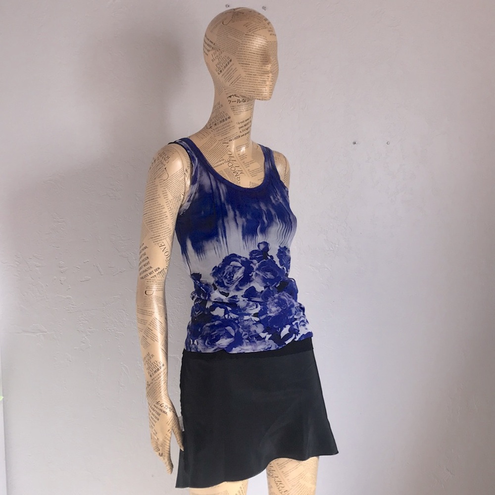 Vintage Jean Paul Gaultier Soleil Mesh Blue Floral Women's Tank Top